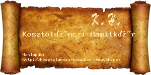 Kosztolánczi Hamilkár névjegykártya